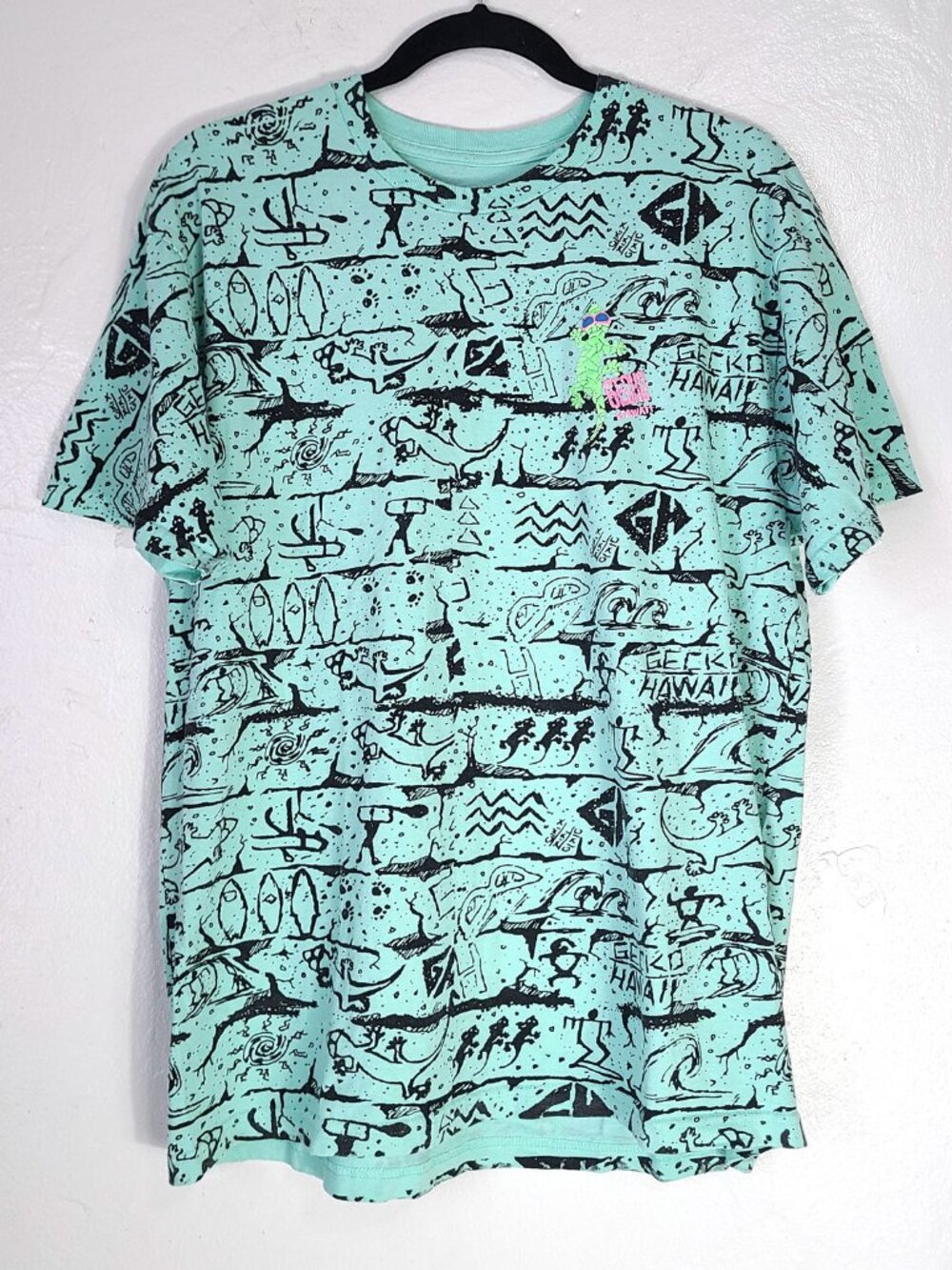 Gecko Hawaii T-Shirt Size Large Tubular Seamless Body Graphic Tee L Retro
